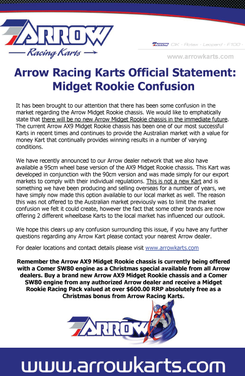 arrow statement midget rookie kart chassis
