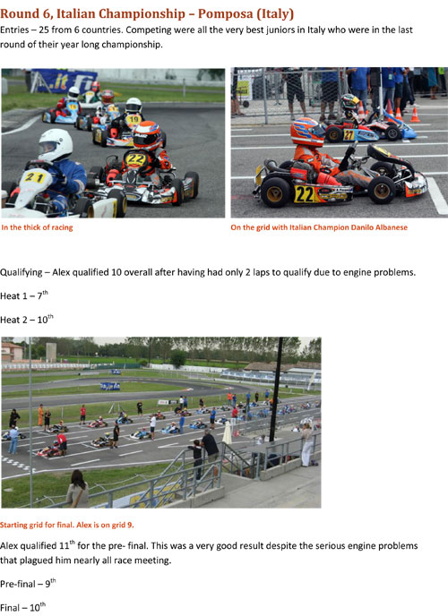 alex peroni 2010 international karting summary