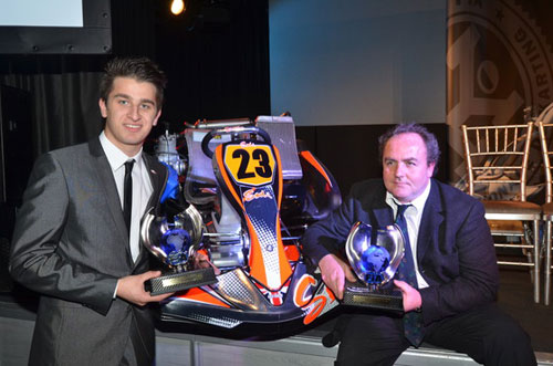 Henry Easthope (GBR), 2012 CIK-FIA U18 World Champion, with Sodikart Team Manager Nicolas de Cola