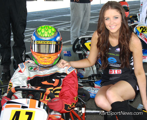 Having just recently moved to seniors, Matthew Smith was making is Pro Tour debut in Rotax Light, and ran towards the sharp end all meeting, taking 4th in the final. His sister, Brittany, proved a big distraction for many of his rivals. She was one of the rounds IKD Pro Tour grid girls.