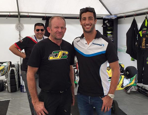 Jon Targett and Dan Ricciardo in the JC Kart tent