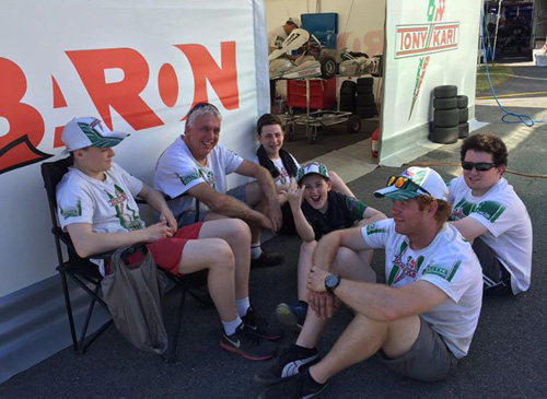 Tony Kart Australia's Greg Smith enjoys a laugh with some of the team at the final Pro Tour round in Ipswich last weekend