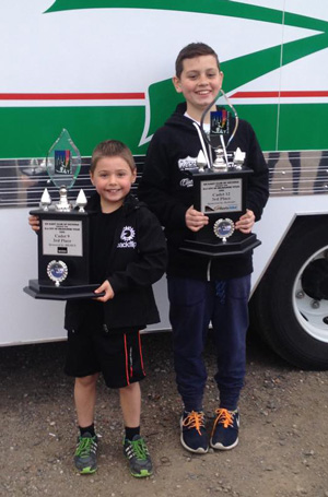 Kiwi karters Louis Sharp (left) and Ryan Wood with their trophies