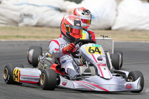 KZ2 class stalwart Ryan Grant (#64) was back to his winning best aboard the new Mad-Croc kart at the ProKart Series round on the weekend