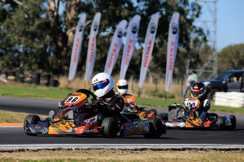 Young Kiwi karter Matthew Payne (#96) from Auckland on his way to an emphatic Final win in the Junior Max Trophy class 
