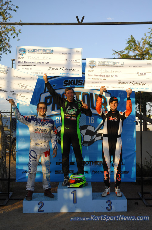 Bray on the podium with his series points leader's cheque, and second-placed Billy Musgrave (left) and third placed Jake French (right)
