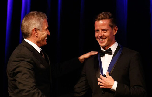 James Courtney was presented with his Hall of Fame medallion by Karting Australia Chairman Mick Doohan