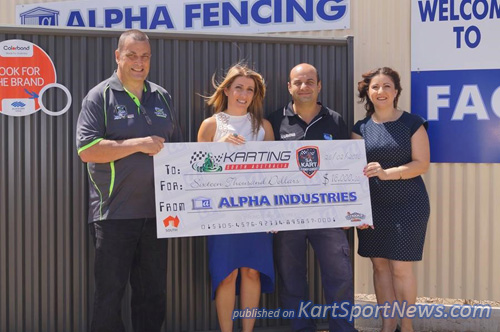 Alpha Industries' Angela, Nick and Sia with Karting SA President Peter Fritz