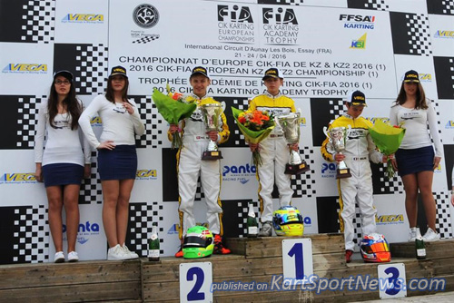 The Academy Trophy podium - winner Bradshaw together with Hansen and Mialane