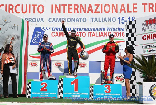 Prodriver Over podium of Race-1, the winner and new Italian Champion Daniele Cirelli in the middle of Claudio Tempesti and Sebastiano De Matteo.