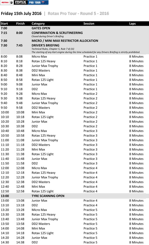 rotax pro tour 5 timetable