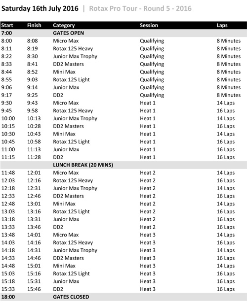 rotax pro tour 5 timetable