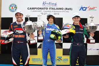 The three Italian CSAI Karting champions (L to R) Alessandro Giulietti in KZ2, Alessio Lorandi in KF3 and Julien Darras in KF2