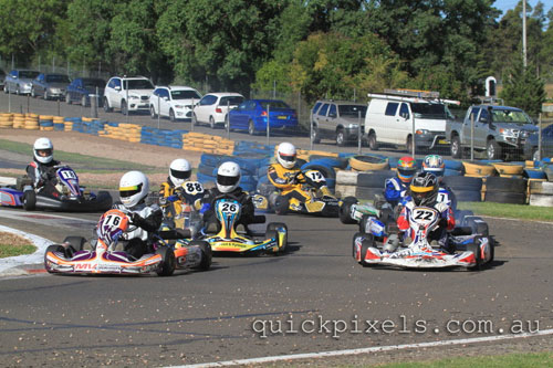 Roll-up lap for the pre-final, Chris Sandrone (76) on pole alongside Nicholas Becker (22)
