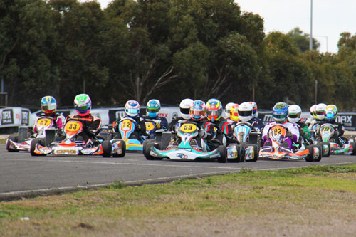 Rotax Heavy heat race start. The wins were shared across three drivers - Travis Kodric, Rick Pringle and Dylan Collett - to set up an exciting pre-final 