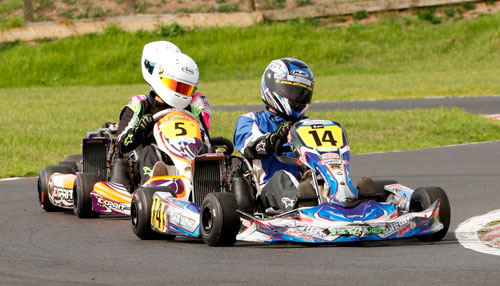 Jonathan Buxeda (#14) and Mitchell Osborne (#5) helped win Auckland's KartSport Mt Wellington the annual Roundabout Kart Shop Club Challenge Trophy