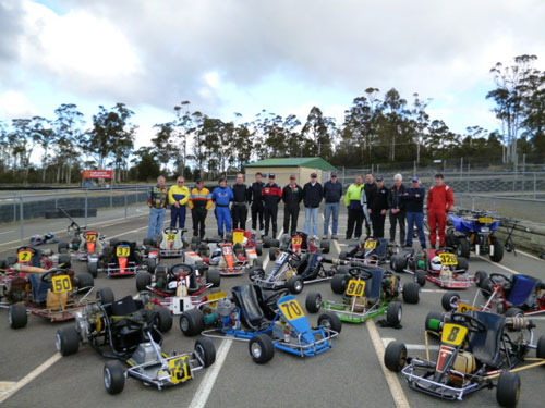 The vintage kart line-up in Launceston