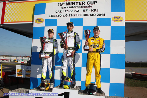 KF Junior's Podium: from the left Fewtrell, the winner Enaam and Travisanutto