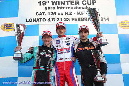 The podium of KZ2: from the left Lammers, the winner De Conto, Dalè