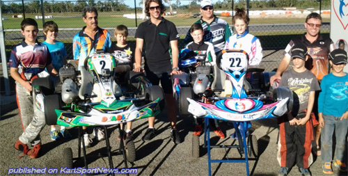 Dave Sera with drivers from Townsville, Proserpine and Mackay Kart Clubs after a driver training day at the Proserpine track