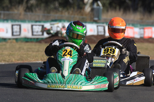Sydney’s Adam Hunter, here leading Steve Ellery, extended his lead in the Rotax rankings with victory in DD2 Masters 