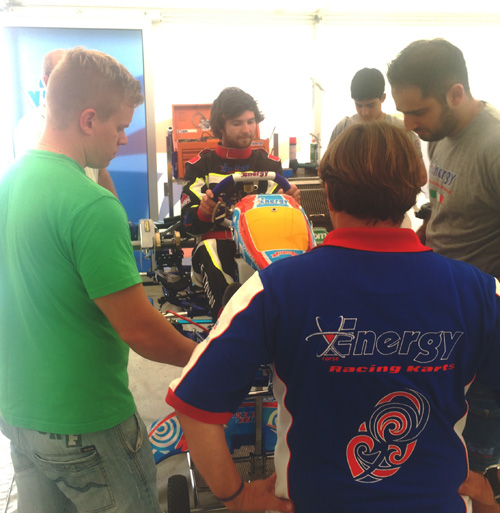 Energy mechanics fir Josh Tynan to one of his chassis for this weekend's KF World Karting Championship