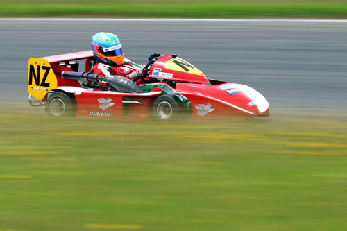 karl wilson on his way to winning the 2012 NZ Superkart title