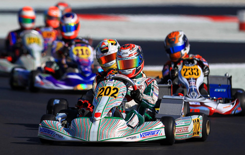Kiwi Marcus Armstrong (#202) in action at the opening WSK Super Master Series at Adria in Italy a fortnight ago