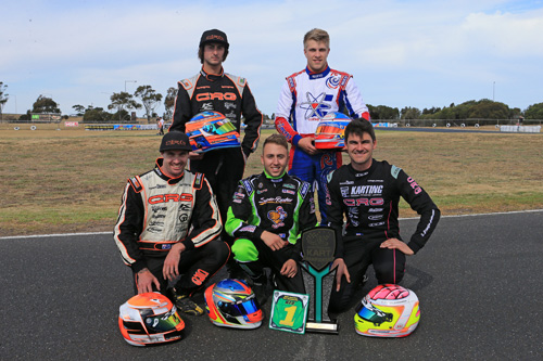 The five KZ2 Championship contenders with the Australian Kart Championship trophy