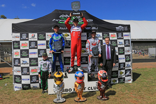 Ryan Grant sharing the KZ2 podium with winner Christopher Hays and runner-up Daniel Price (left)