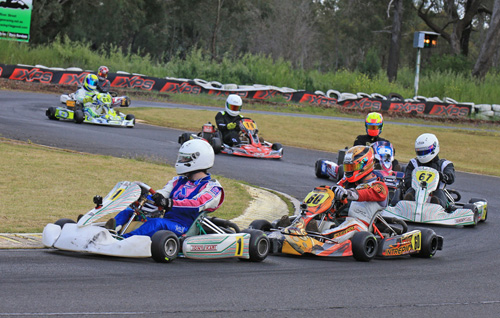 Rotax 125 Heavy pole sitter Chris Farkas ahead of Ben Ritchie (60) and Clem O'Mara (67)