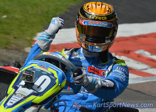 Josh Collings celebrates victory in Rotax MAX