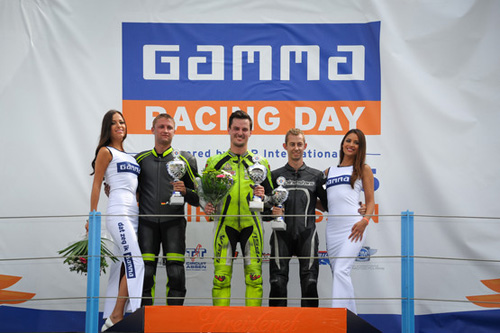 Race 1 podium (left to right): Peter Elkmann (DEU), Adam Kout (CZE) & Yannick De Brabander (BEL) 