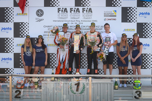 2016 CIK-FIA KZ2 International Super Cup podium - (L to R) Fabian Federer (ITA), Pedro Hiltbrand (ESP) & Persson Benj Törnqvist (SWE) 