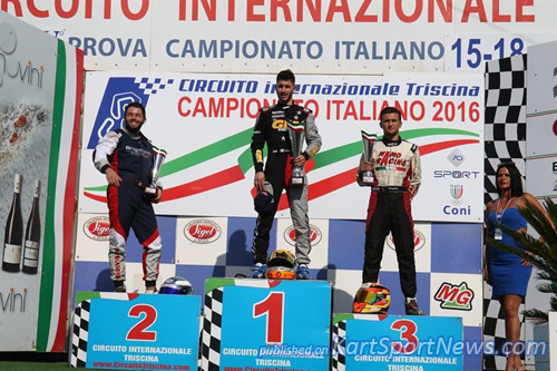 Podium of Prodriver Under Race-1, with the winner Gandolfo David in between Filippo D'Attanasio (the new Italian Champion on the right) and Francesco Temperini;