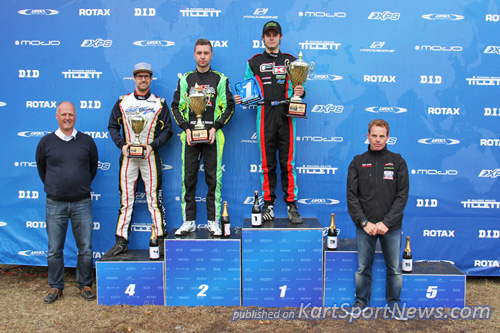 DD2 podium (left to right): Helmut Voglsam from BRP-Powertrain, Troy Woolston (4th), Nathan Tigani (2nd), Adam Lindstrom (1st), Darrell Smith from BRP-Powertrain