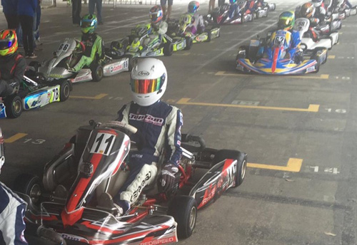 Launceston karters Mitchell Kerrison (11) and Tate Frost (62) on the grid for Junior Max