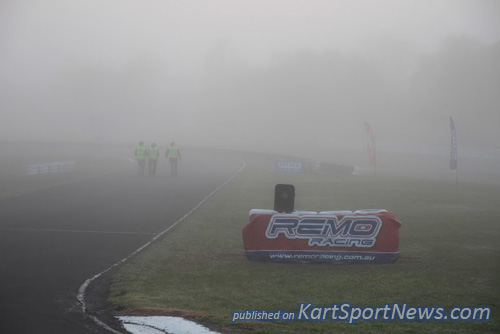 Thick fogs sets in for the morning causing various headaches for organisers and karters.