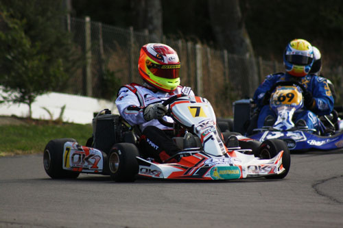 Australian driver Lane Moore (#7) is back in NZ to contest a second round of the 2013 YÖGG Rotax Max Challenge of New Zealand at Rotorua this weekend
