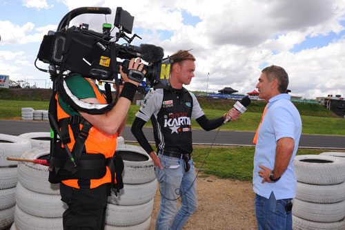 Australian Karting Association Chairman Mick Doohan being interviewed - seen on kartsportnews 