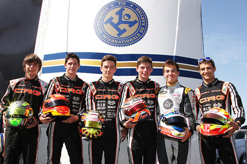The CRG drivers in Spain (left to right) Marcu Dionisios, Felice Tiene, Jordon Lennox-Lamb, Max Verstappen, Pedro Hiltbrand (LH Racing Team), Alex Palou Mantalbo