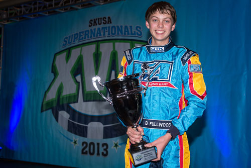 Darwin driver Bryce Fullwood with his third place trophy in Junior Rotax