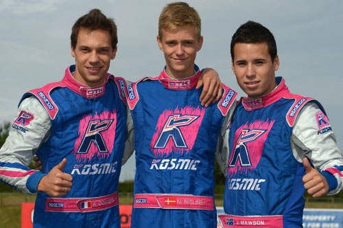 Mawson (right) with his Kosmic Factory team mates Nicklas Nielsen (centre) and Armand Convers (left)