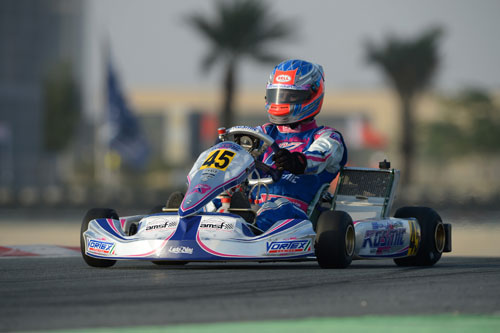 Joseph Mawson in action during Round Two of the CIK-FIA World Championship in Bahrain