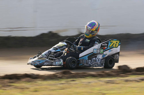 Michael Saller on his way to victory in the NSW Speedway Kart Titles