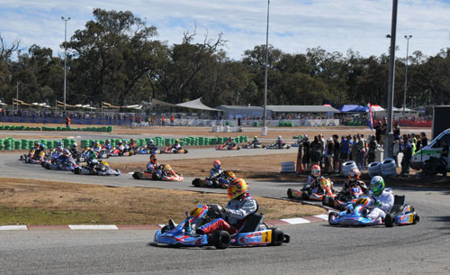 Blake Mills leads the huge 32-kart KZ2 field