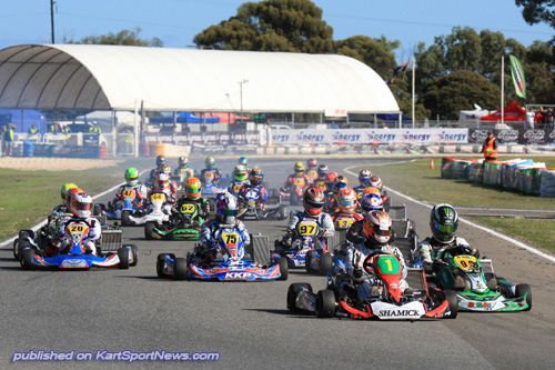 Joey Hanssen (#1) leading the KZ2 field at the previous round in South Australia