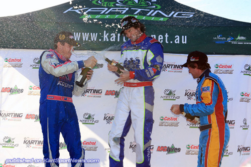 Adelaide's Josh Tynan enjoying the spoils of victory on debut in the KF2 class