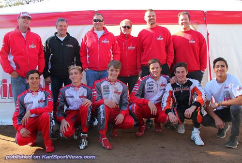 Birel Kartsport Australia team photo at round six of the 2014 Rotax Pro Tour in Warwick, Queensland