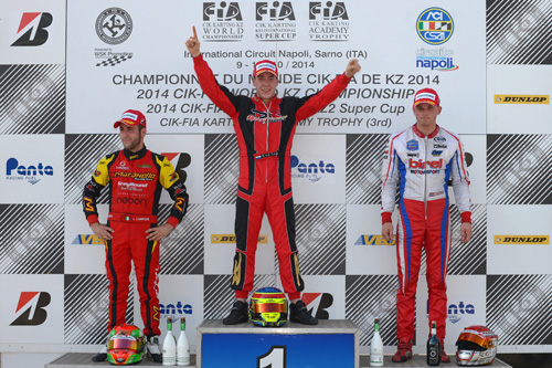 KZ2 Super Cup podium (left to right) Lorenzo Camplese (ITA), Ryan Van Der Burgt (NLD) & Menno Paauwe (NLD) 